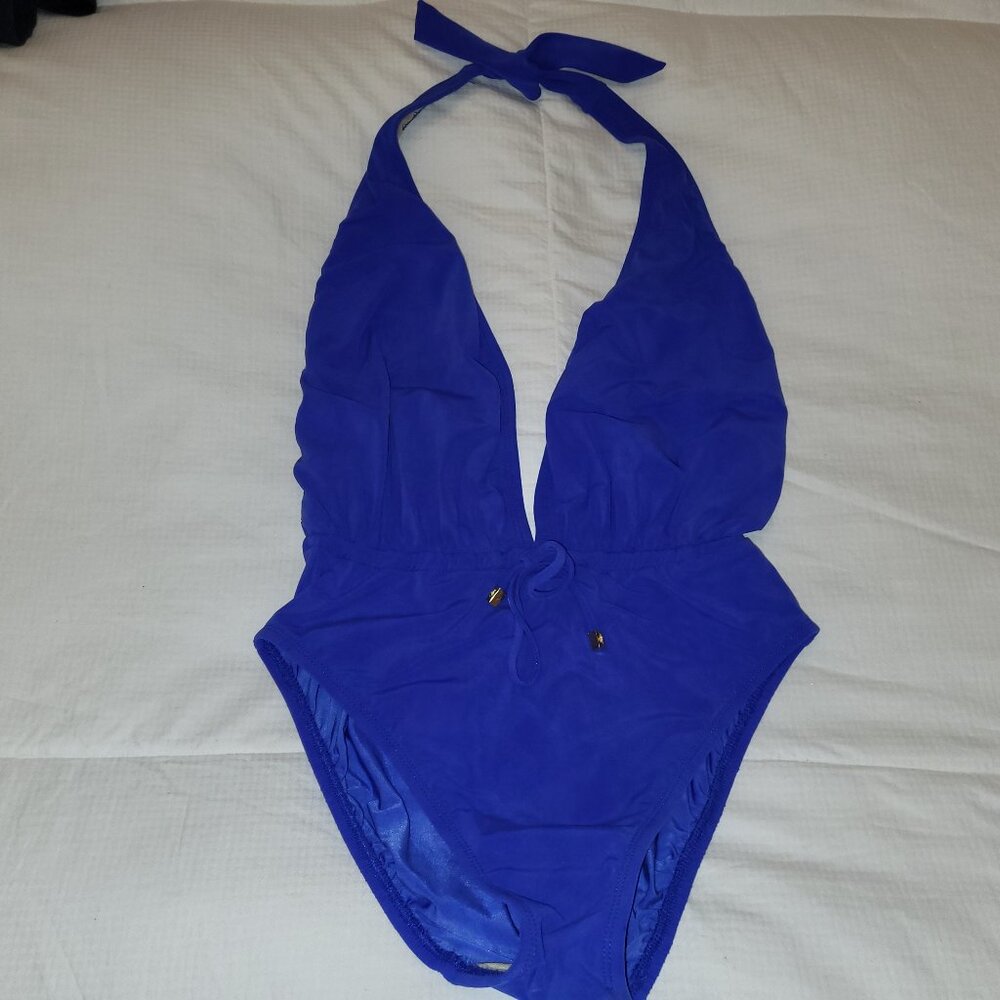 Unbranded Blue Violet Deep Plunging V-neck Halter One Piece Swim Suit - S/M - Picture 4 of 8